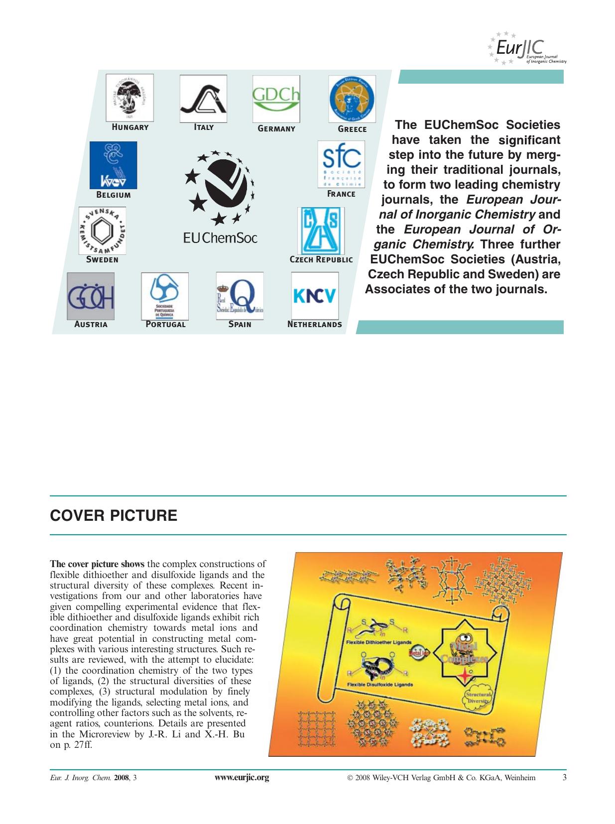 Structural Diversity and Modulation of Coordination Architectures with Flexible Dithioether or Disulfoxide Ligands (Eur. J. Inorg. Chem. 12008) by Unknown