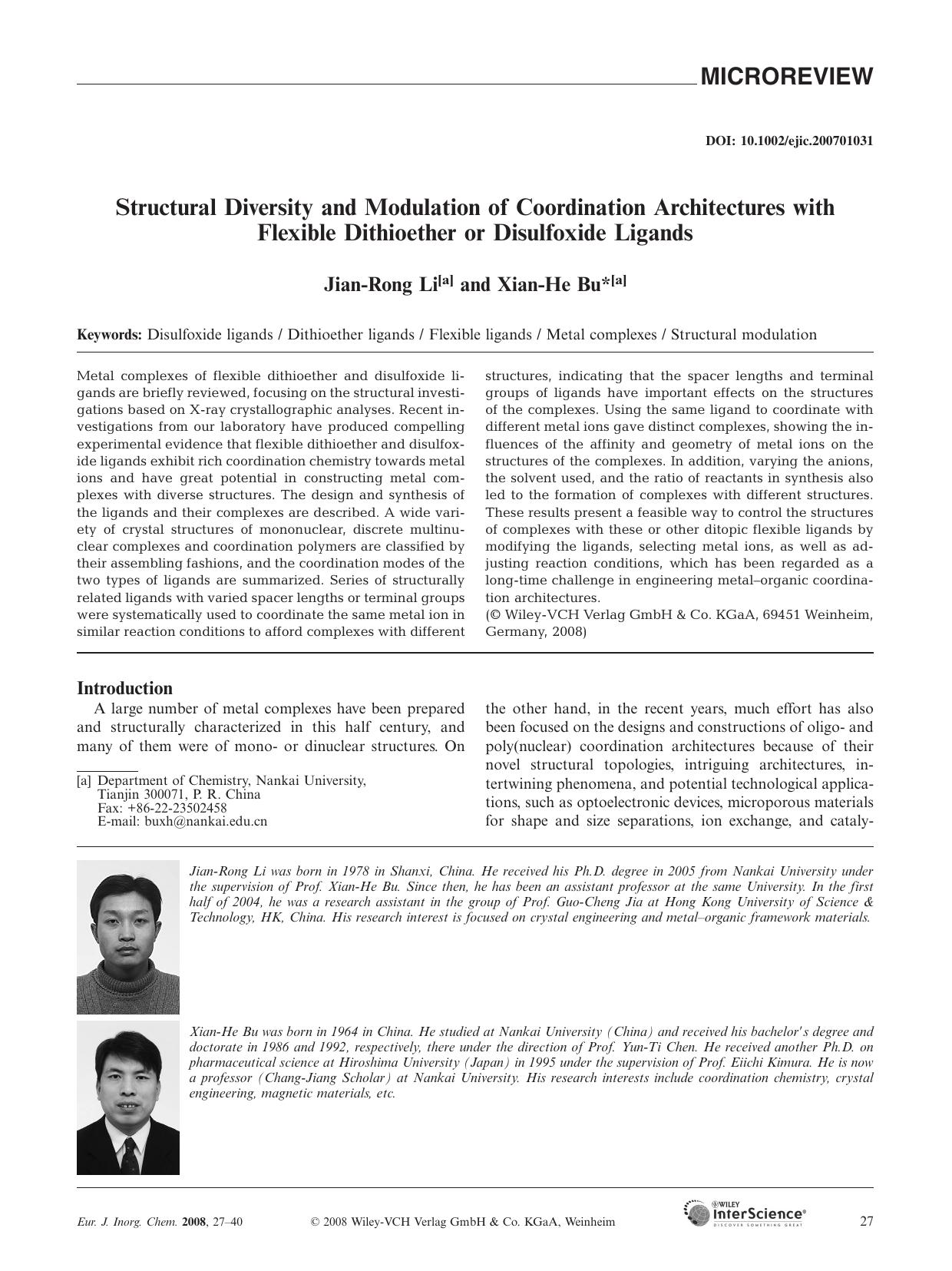 Structural Diversity and Modulation of Coordination Architectures with Flexible Dithioether or Disulfoxide Ligands by Unknown