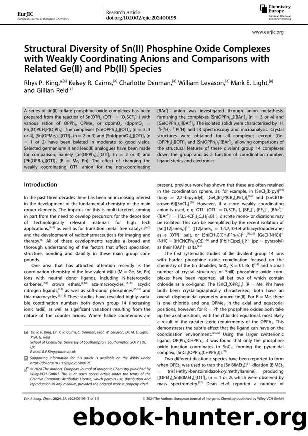 Structural Diversity of Sn(II) Phosphine Oxide Complexes with Weakly Coordinating Anions and Comparisons with Related Ge(II) and Pb(II) Species by Unknown