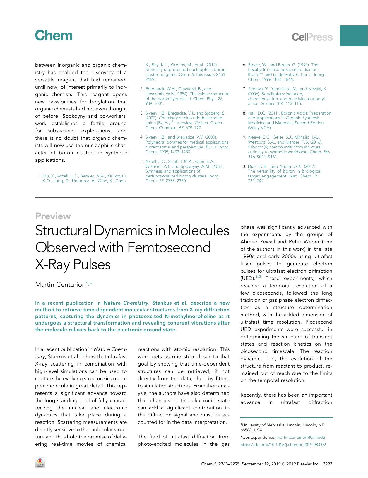 Structural Dynamics in Molecules Observed with Femtosecond X-Ray Pulses by Martin Centurion