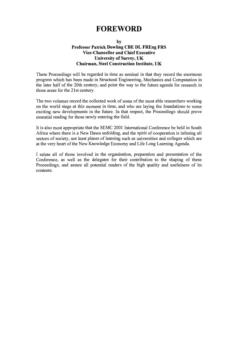 Structural Engineering, Mechanics and Computation. Proceedings of the International Conference on Structural Engineering, Mechanics and Computation 2â4 April 2001, Cape Town, South Africa by A. Zingoni (Eds.)