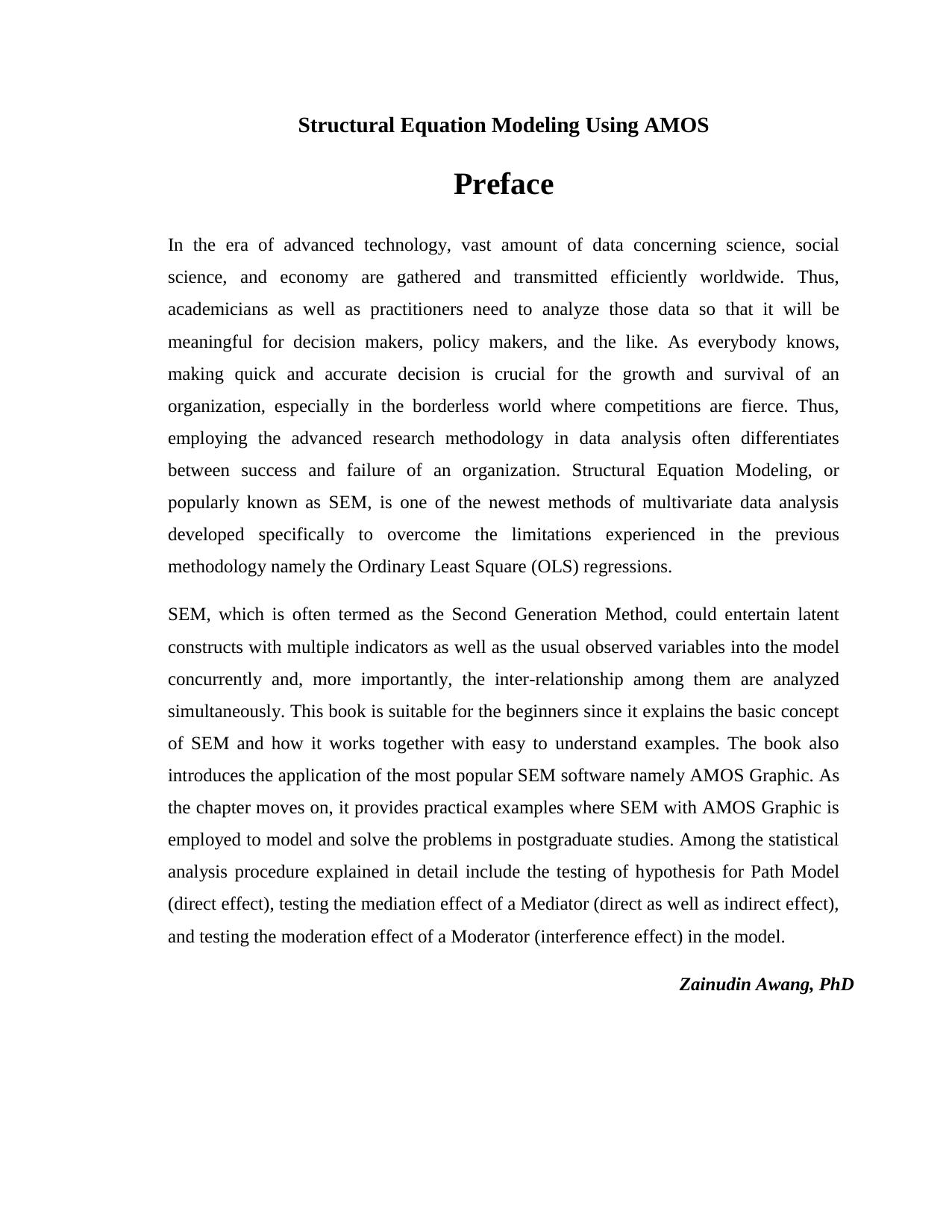 Structural Equation Modeling (SEM) using AMOS Graphic by Awang Z
