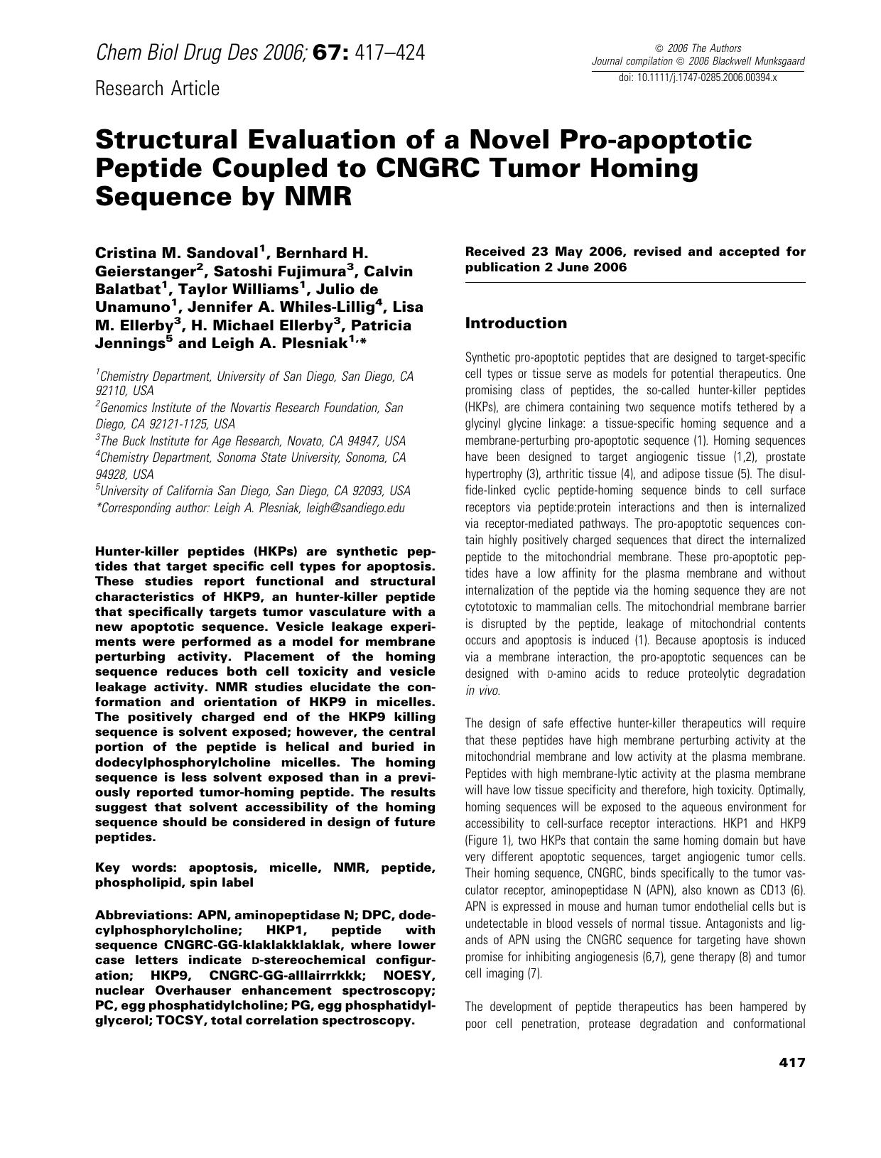 Structural Evaluation of a Novel Pro-apoptotic Peptide Coupled to CNGRC Tumor Homing Sequence by NMR by unknow
