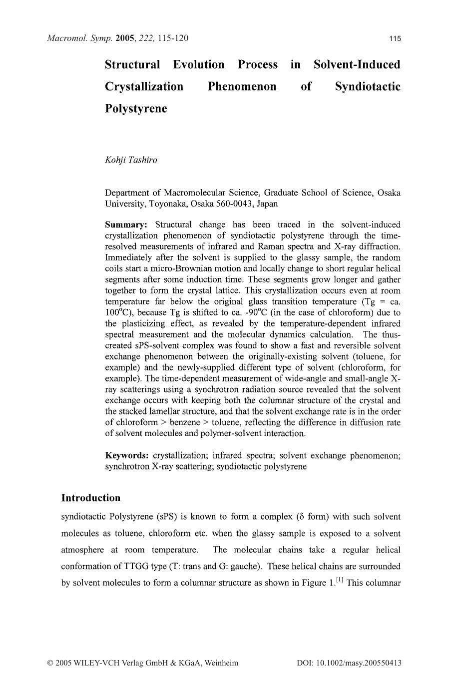 Structural Evolution Process in Solvent-Induced Crystallization Phenomenon of Syndiotactic Polystyrene by Unknown