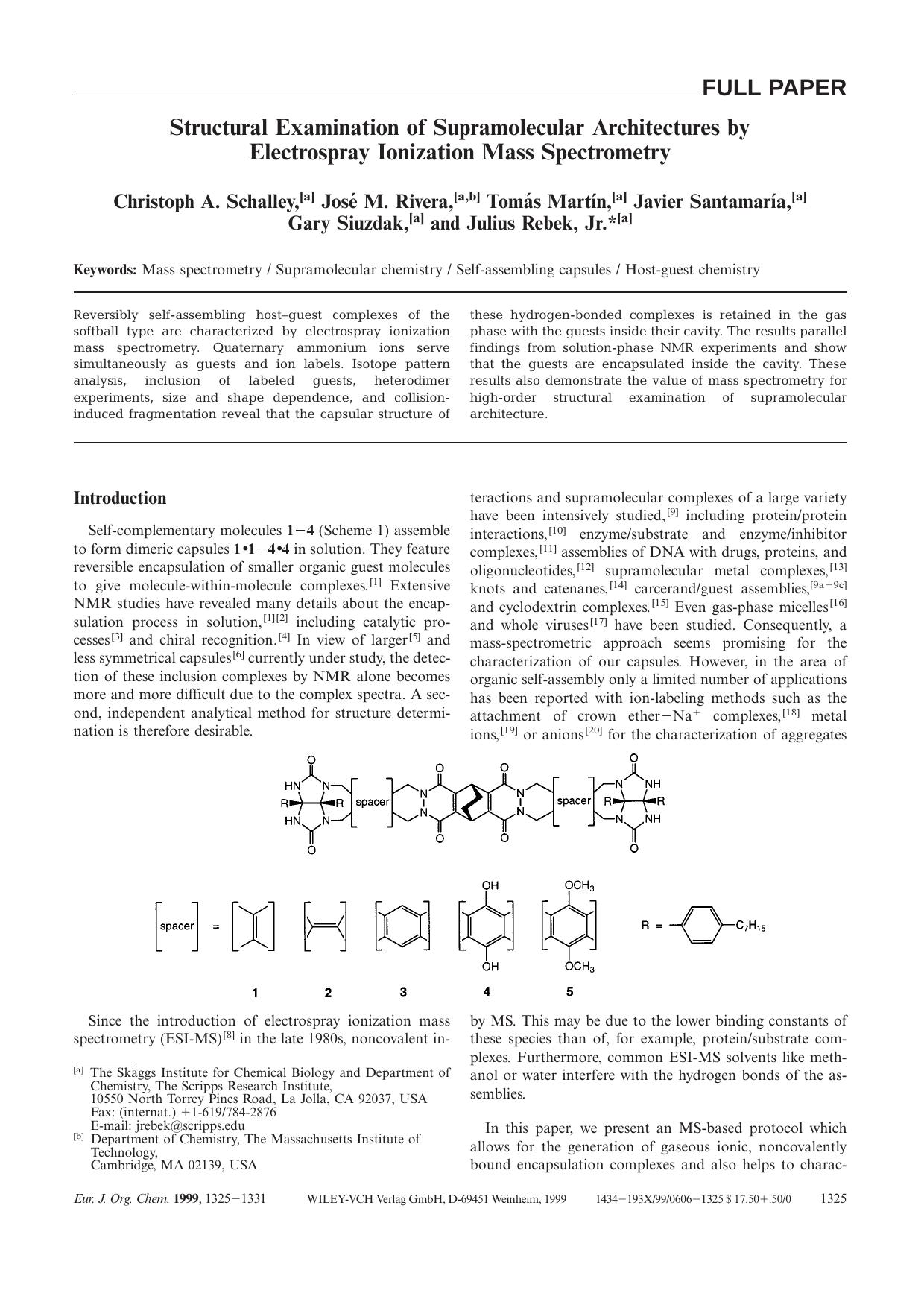Structural Examination of Supramolecular Architectures by Electrospray Ionization Mass Spectrometry by Unknown