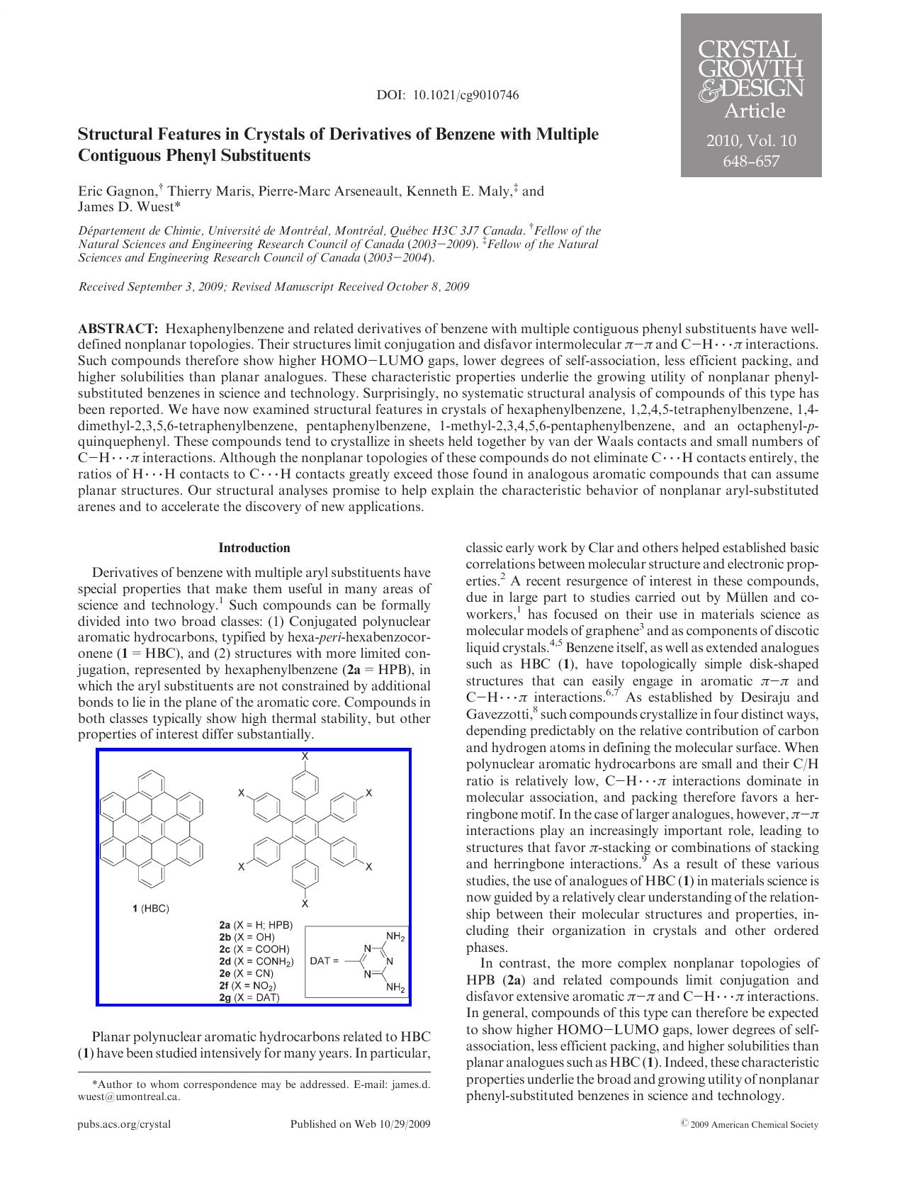 Structural Features in Crystals of Derivatives of Benzene with Multiple Contiguous Phenyl Substituents by Unknown