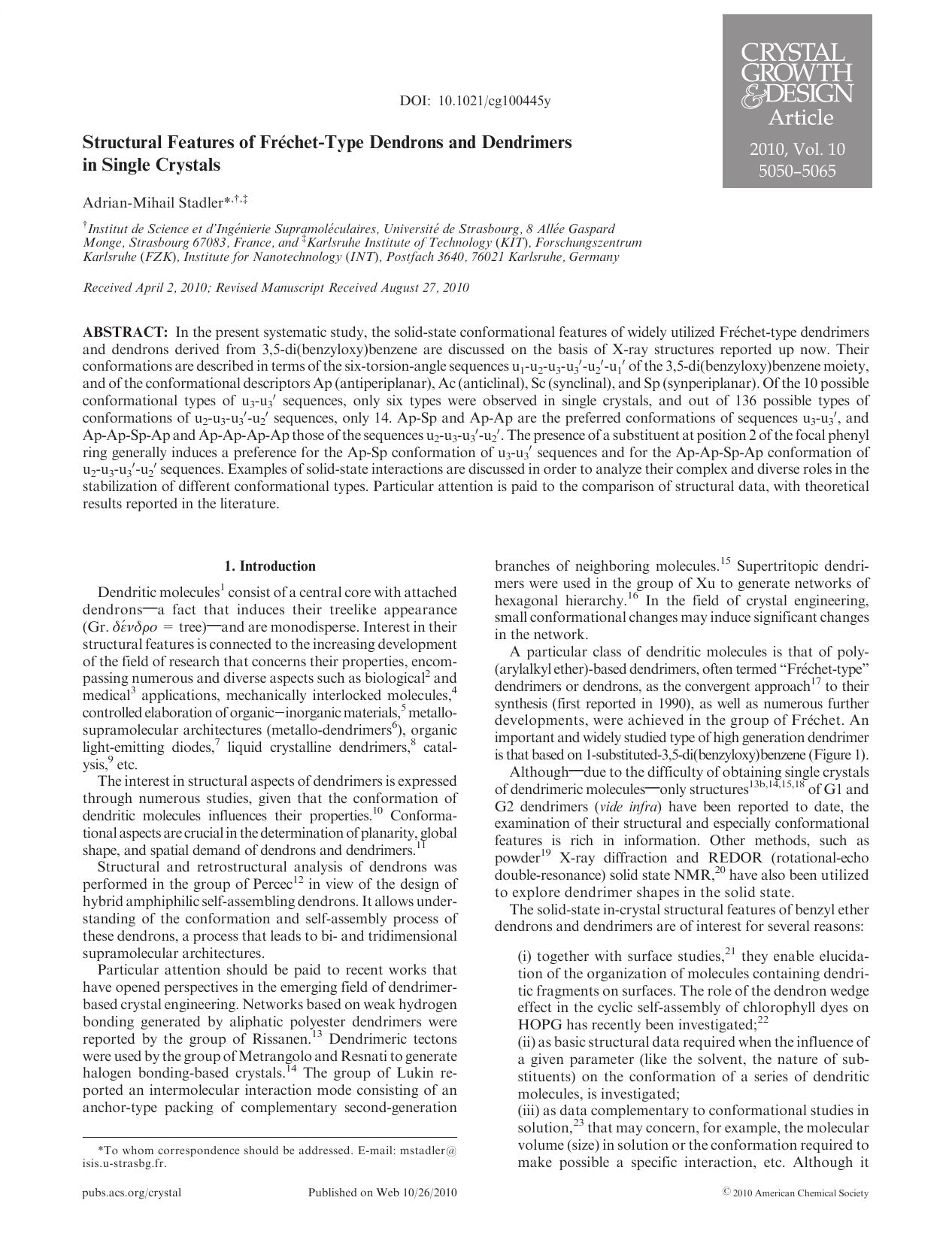 Structural Features of Frechet-Type Dendrons and Dendrimers in Single Crystals by Unknown