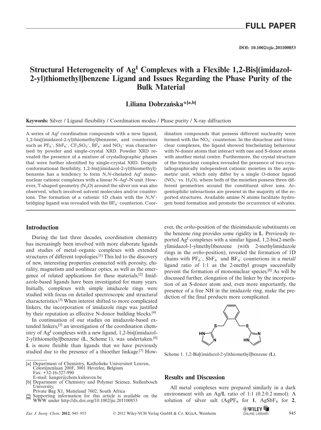 Structural Heterogeneity of AgI Complexes with a Flexible 1,2Bis[(imidazol2yl)thiomethyl]benzene Ligand and Issues Regarding the Phase Purity of the Bulk Material by Unknown