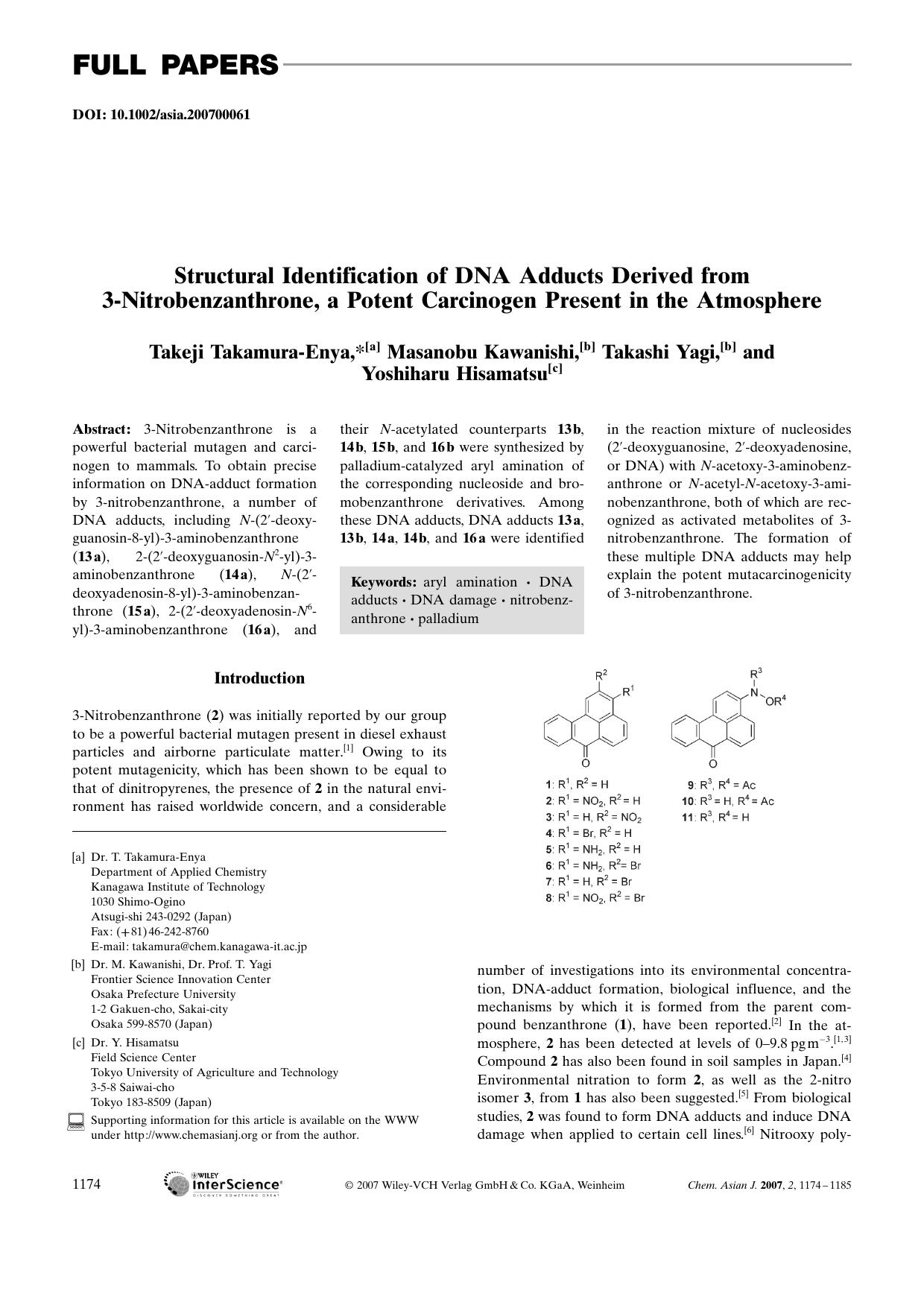 Structural Identification of DNA Adducts Derived from 3-Nitrobenzanthrone, a Potent Carcinogen Present in the Atmosphere by Unknown