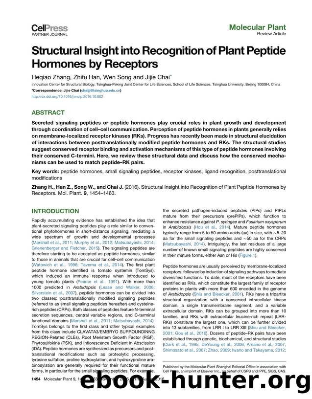 Structural Insight into Recognition of Plant Peptide Hormones by Receptors by Heqiao Zhang & Zhifu Han & Wen Song & Jijie Chai