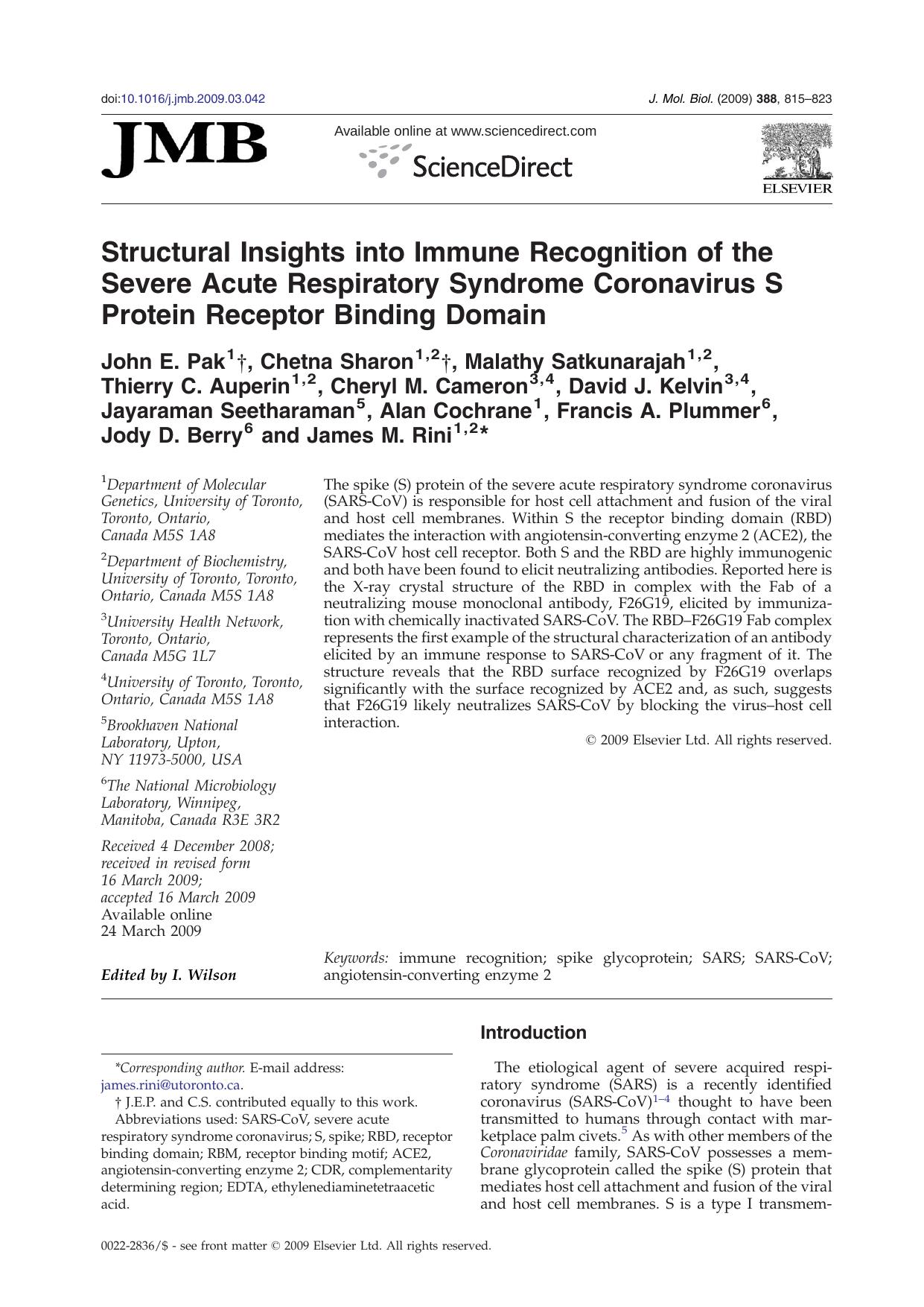 Structural Insights into Immune Recognition of the Severe Acute Respiratory Syndrome Coronavirus S Protein Receptor Binding Domain by unknow