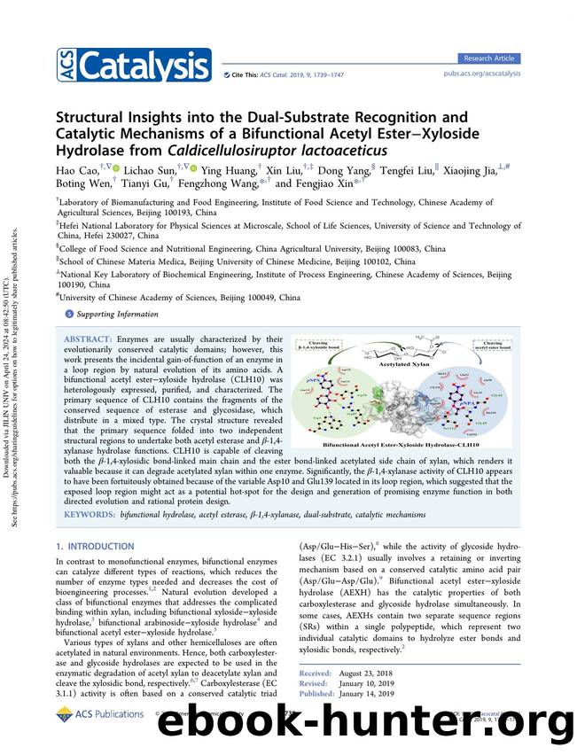 Structural Insights into the Dual-Substrate Recognition and Catalytic Mechanisms of a Bifunctional Acetyl EsterâXyloside Hydrolase from Caldicellulosiruptor lactoaceticus by unknow