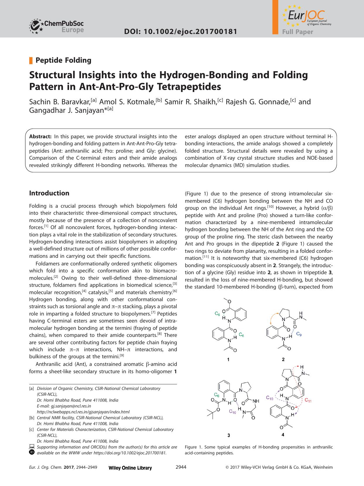 Structural Insights into the Hydrogen‐Bonding and Folding Pattern in Ant‐Ant‐Pro‐Gly Tetrapeptides by Unknown