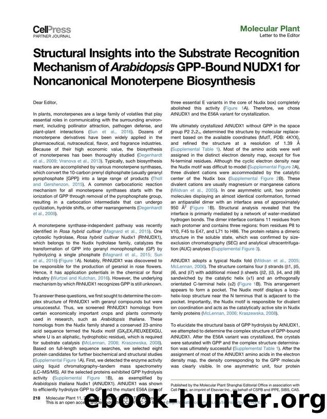Structural Insights into the Substrate Recognition Mechanism of Arabidopsis GPP-Bound NUDX1 for Noncanonical Monoterpene Biosynthesis by Jian Liu & Zeyuan Guan & Hongbo Liu & Liangbo Qi & Delin Zhang & Tingting Zou & Ping Yin