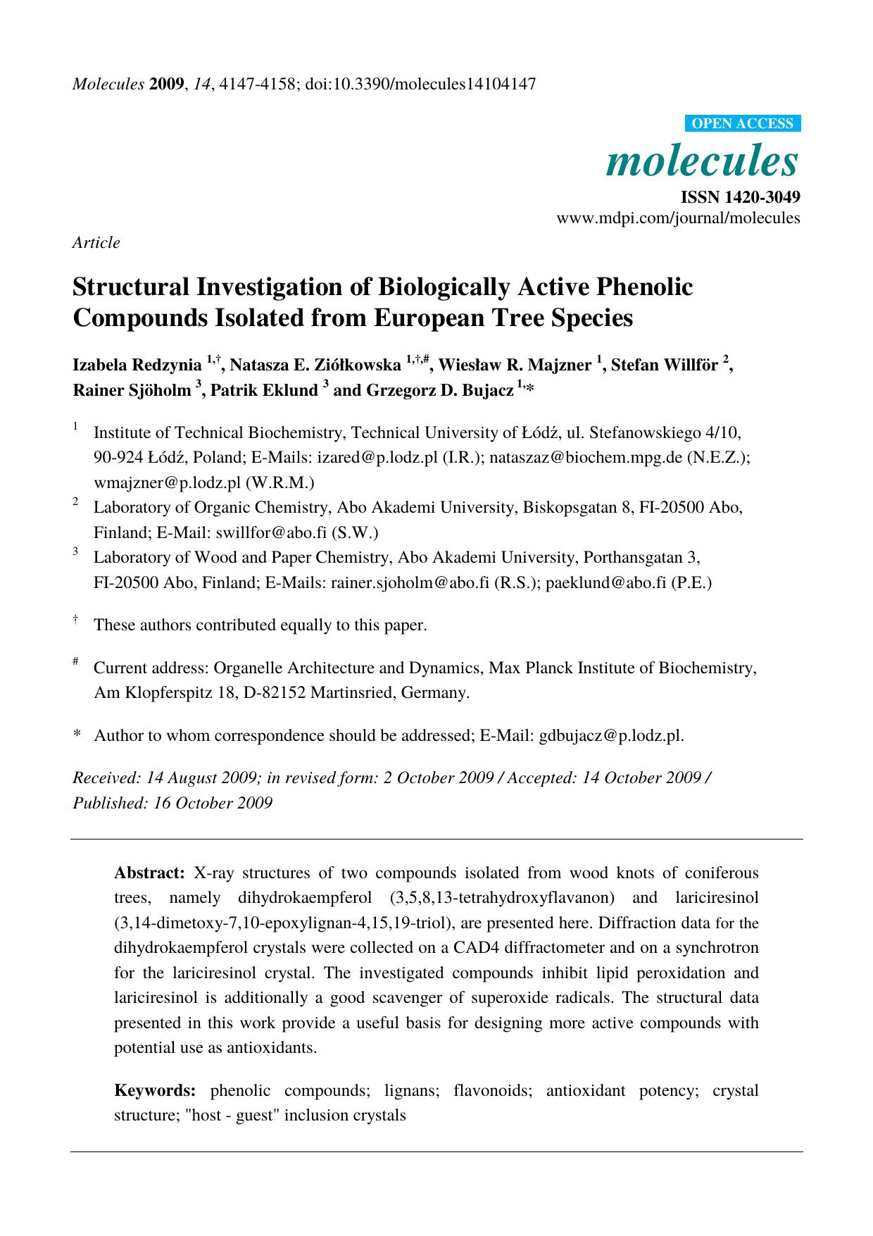 Structural Investigation of Biologically Active Phenolic Compounds Isolated from European Tree Species by unknow