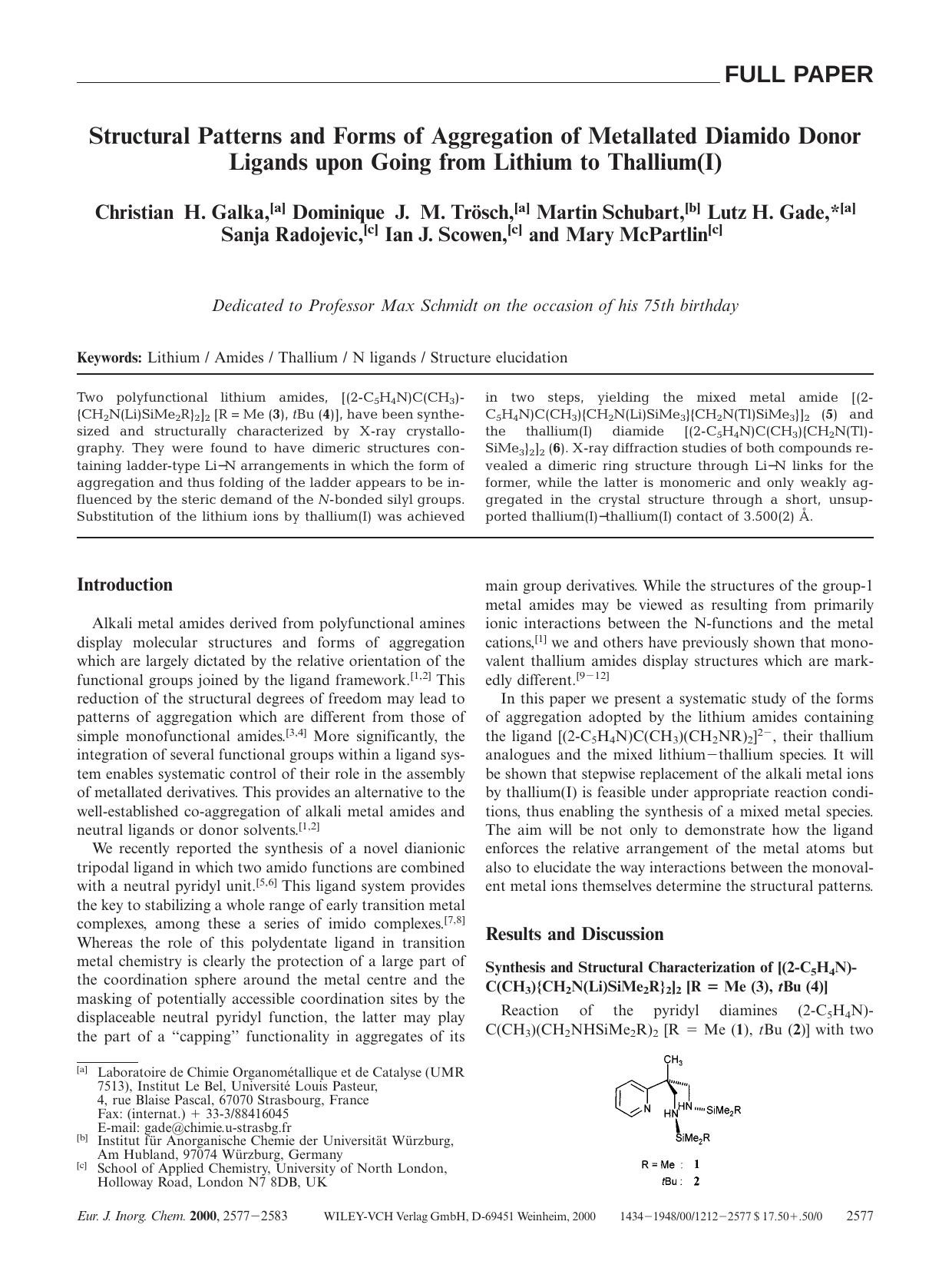 Structural Patterns and Forms of Aggregation of Metallated Diamido Donor Ligands upon Going from Lithium to Thallium(I) by Unknown