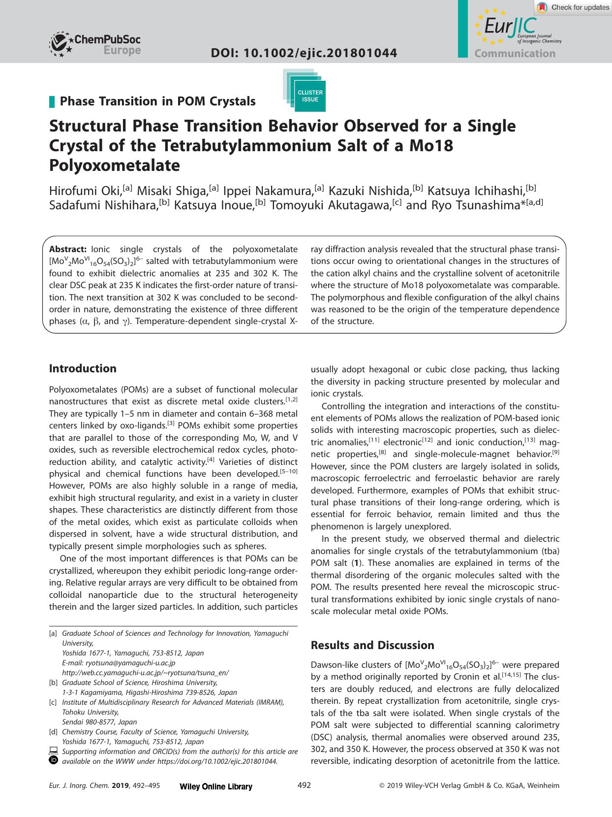 Structural Phase Transition Behavior Observed for a Single Crystal of the Tetrabutylammonium Salt of a Mo18 Polyoxometalate by Unknown