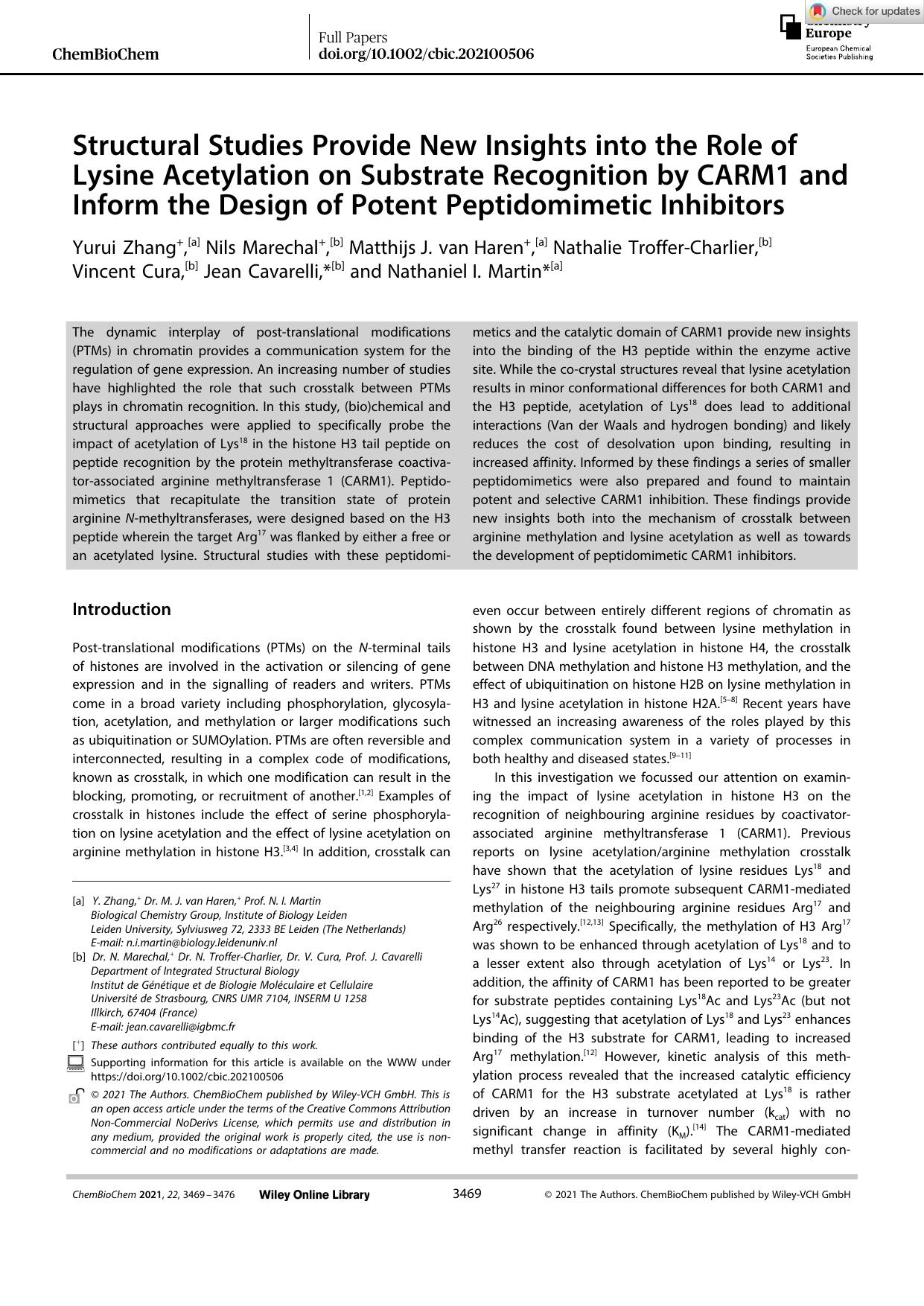 Structural Studies Provide New Insights into the Role of Lysine Acetylation on Substrate Recognition by CARM1 and Inform the Design of Potent Peptidomimetic Inhibitors by Unknown