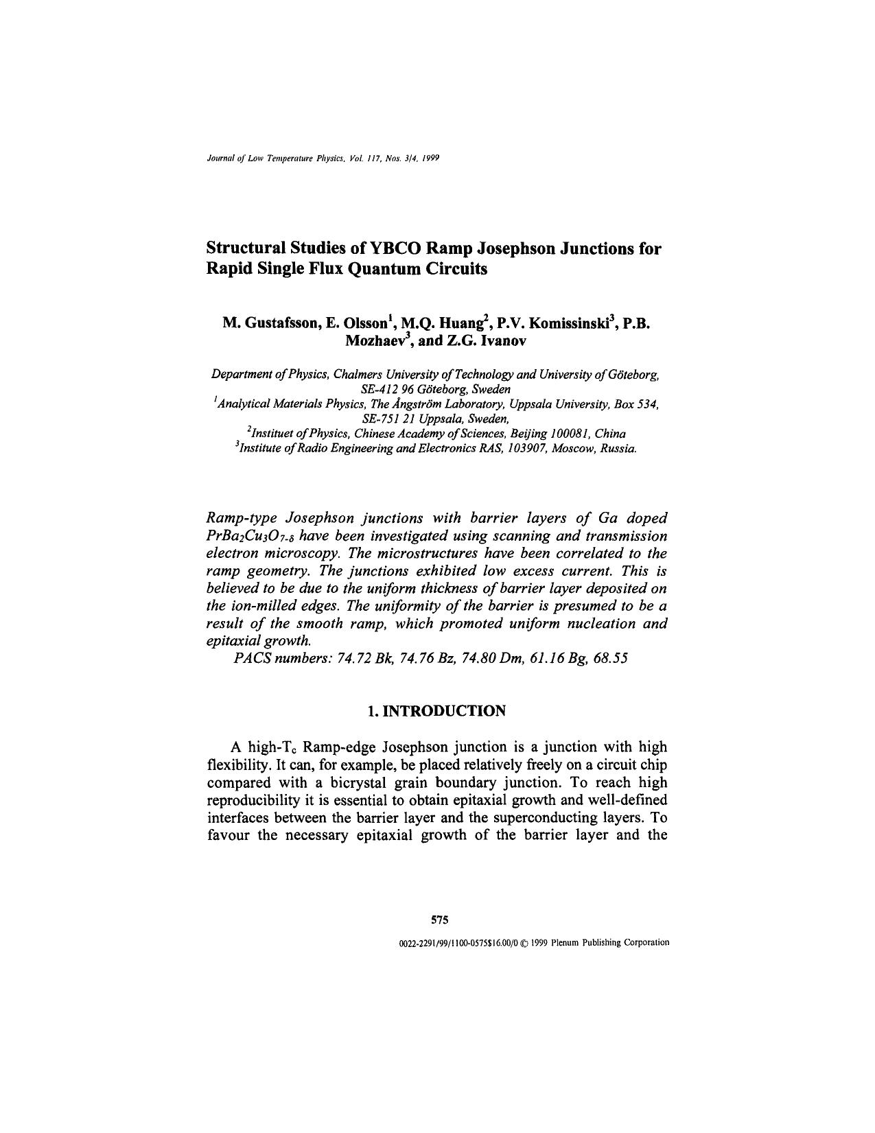 Structural Studies of YBCO Ramp Josephson Junctions for Rapid Single Flux Quantum Circuits by Unknown