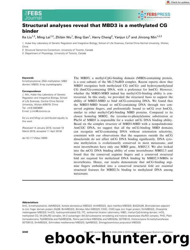 Structural analyses reveal that MBD3 is a methylated CG binder by Unknown