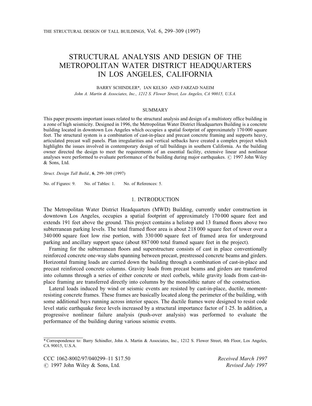 Structural analysis and design of the Metropolitan Water District Headquarters in Los Angeles, California by Unknown