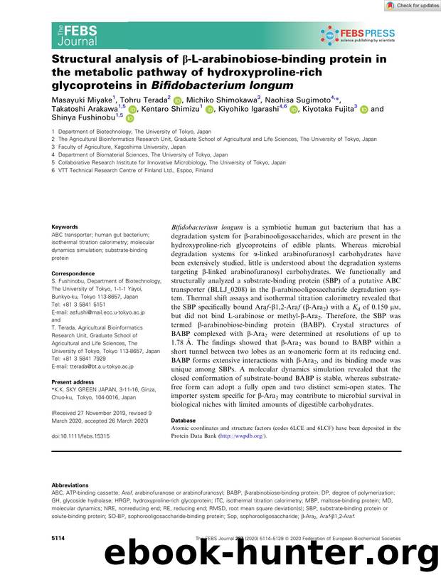 Structural analysis of Î²âLâarabinobioseâbinding protein in the metabolic pathway of hydroxyprolineârich glycoproteins in Bifidobacterium longum by Unknown