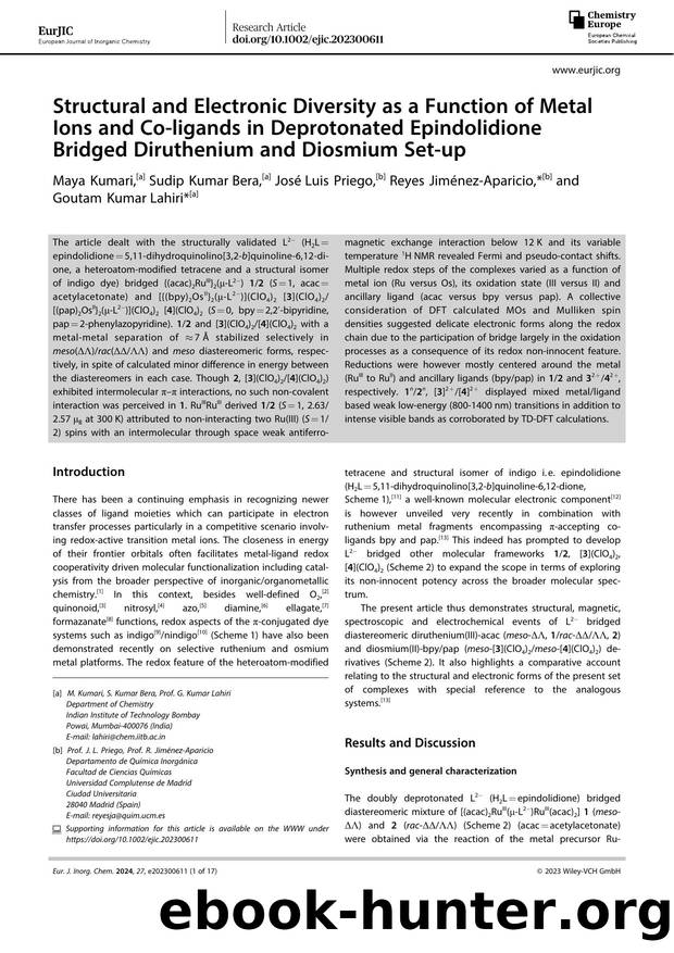 Structural and Electronic Diversity as a Function of Metal Ions and Coâligands in Deprotonated Epindolidione Bridged Diruthenium and Diosmium Setâup by Unknown