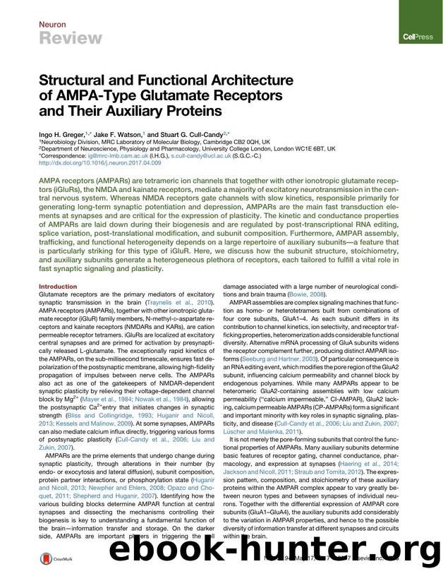 Structural and Functional Architecture of AMPA-Type Glutamate Receptors and Their Auxiliary Proteins by Ingo H. Greger & Jake F. Watson & Stuart G. Cull-Candy
