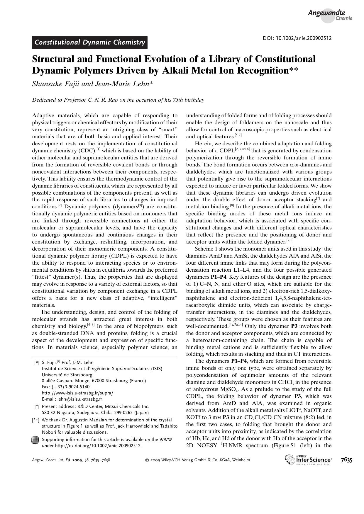 Structural and Functional Evolution of a Library of Constitutional Dynamic Polymers Driven by Alkali Metal Ion Recognition by Unknown
