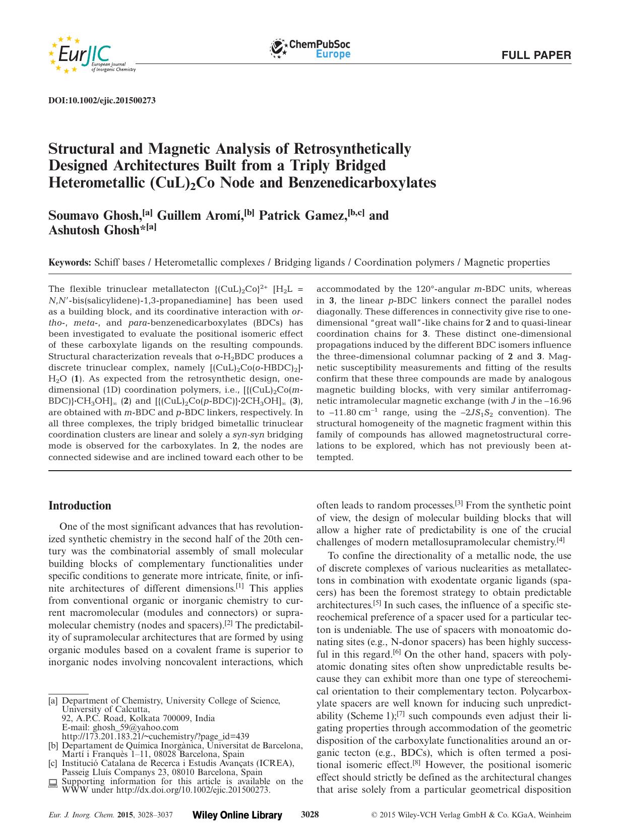 Structural and Magnetic Analysis of Retrosynthetically Designed Architectures Built from a Triply Bridged Heterometallic (CuL)2Co Node and Benzenedicarboxylates by Unknown