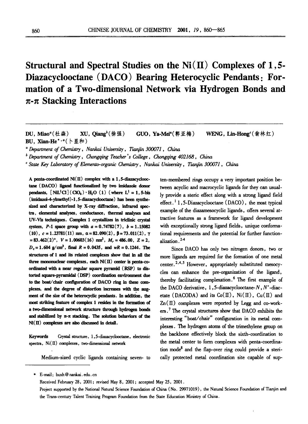 Structural and Spectral Studies on the Ni(II) Complexes of 1,5Diazacyclooctane (DACO) Bearing Heterocyclic Pendants: Formation of a Twodimensional Network via Hydrogen Bonds and Stacking Interactions by Unknown