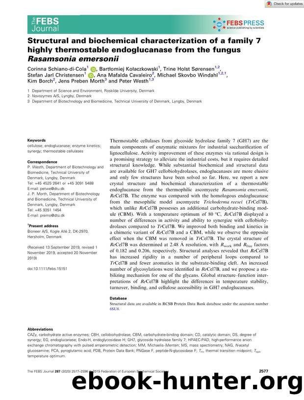Structural and biochemical characterization of a family 7 highly thermostable endoglucanase from the fungus Rasamsonia emersonii by Unknown