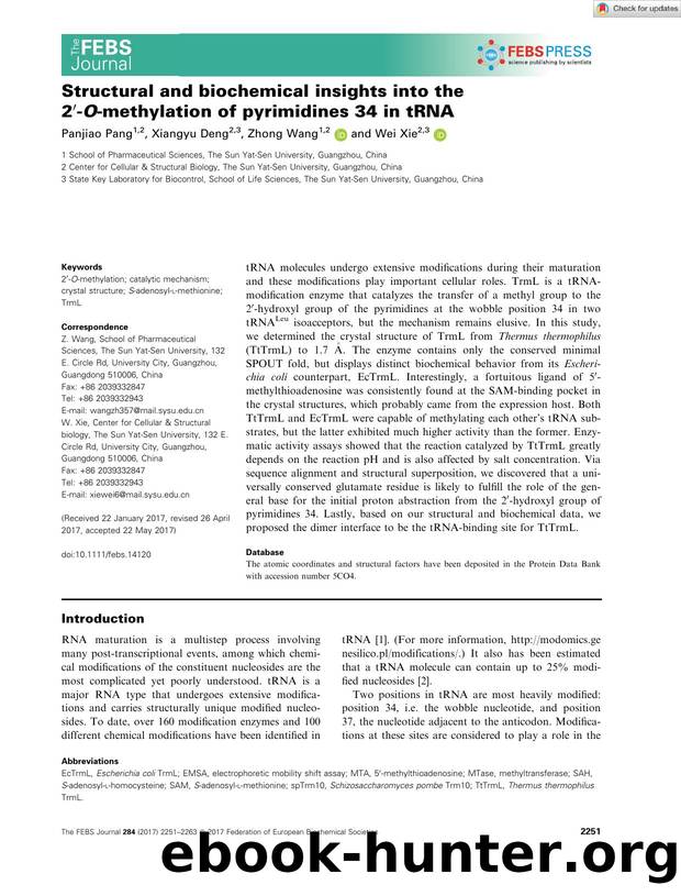 Structural and biochemical insights into the 2â²âOâmethylation of pyrimidines 34 in tRNA by Unknown