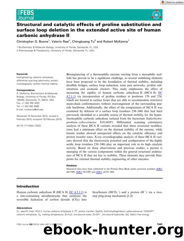 Structural and catalytic effects of proline substitution and surface loop deletion in the extended active site of human carbonic anhydrase II by Unknown