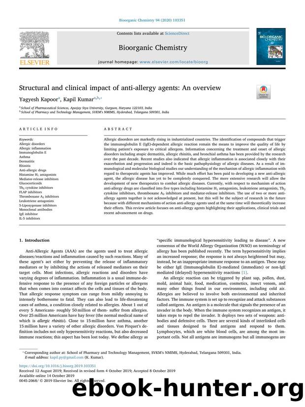 Structural and clinical impact of anti-allergy agents_ An overview by Yagyesh Kapoor & Kapil Kumar