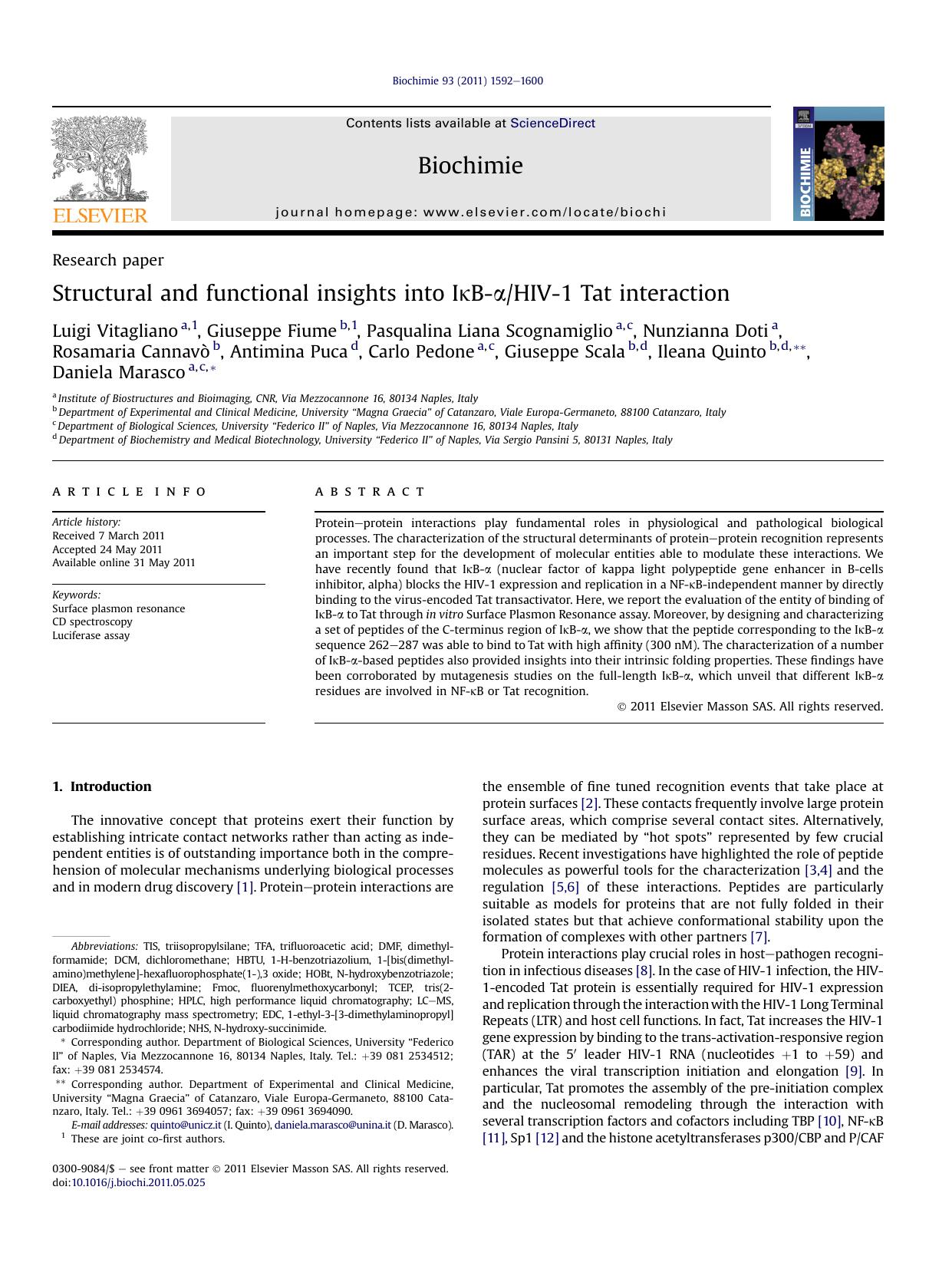 Structural and functional insights into I&kappa;B-&alpha;HIV-1 Tat interaction by unknow