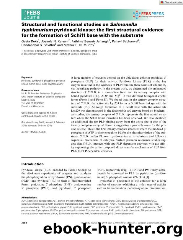 Structural and functional studies on SalmonellaÂ typhimurium pyridoxal kinase: the first structural evidence for the formation of Schiff base with the substrate by Unknown