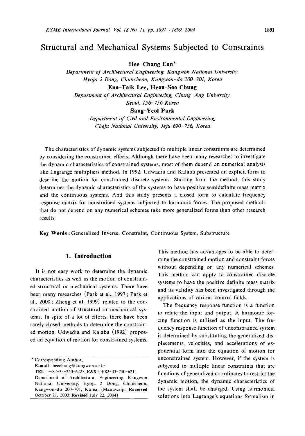 Structural and mechanical systems subjected to constraints by Unknown