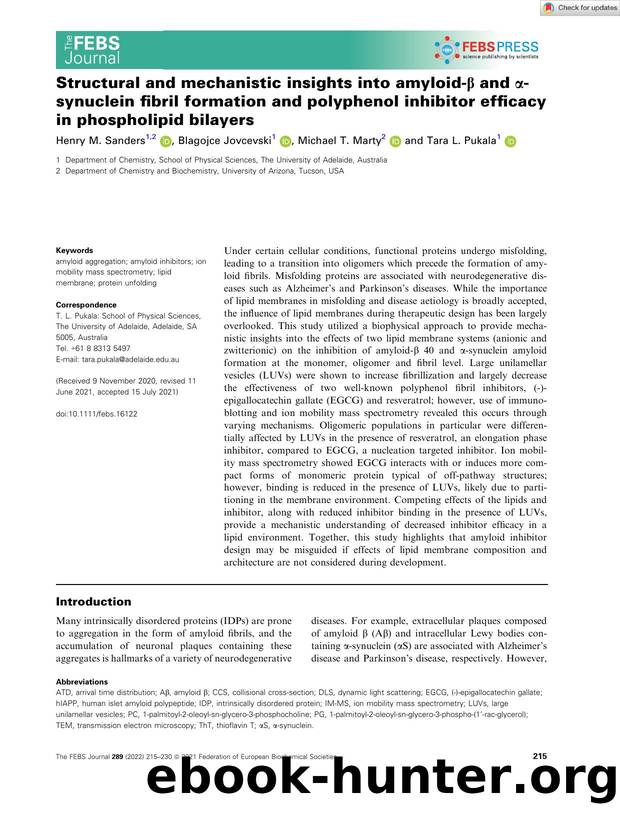 Structural and mechanistic insights into amyloidâÎ² and Î±âsynuclein fibril formation and polyphenol inhibitor efficacy in phospholipid bilayers by Unknown