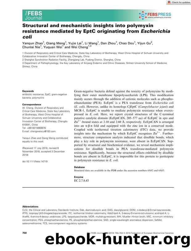 Structural and mechanistic insights into polymyxin resistance mediated by EptC originating from Escherichia coli by Unknown