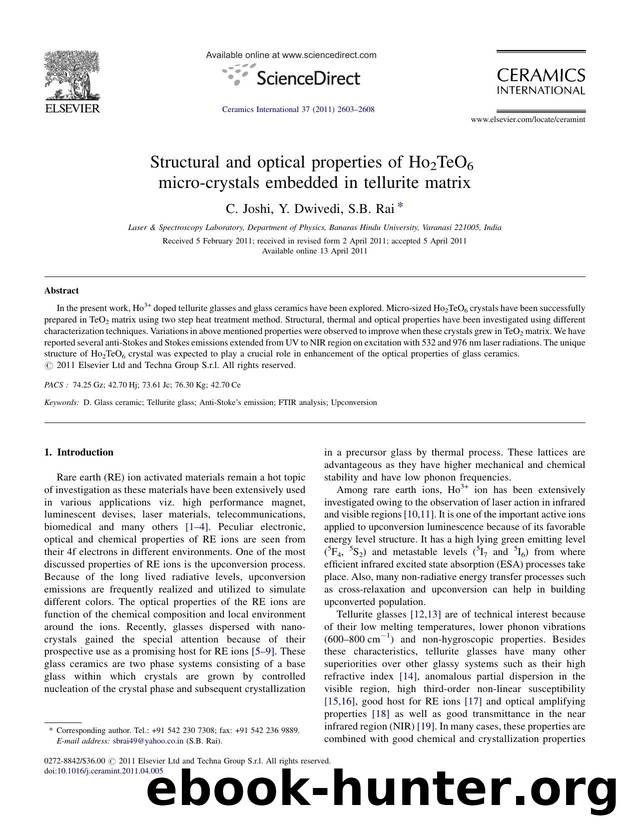 Structural and optical properties of Ho2TeO6 micro-crystals embedded in tellurite matrix by C. Joshi