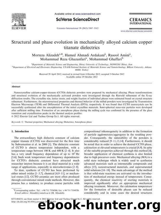 Structural and phase evolution in mechanically alloyed calcium copper titanate dielectrics by unknow