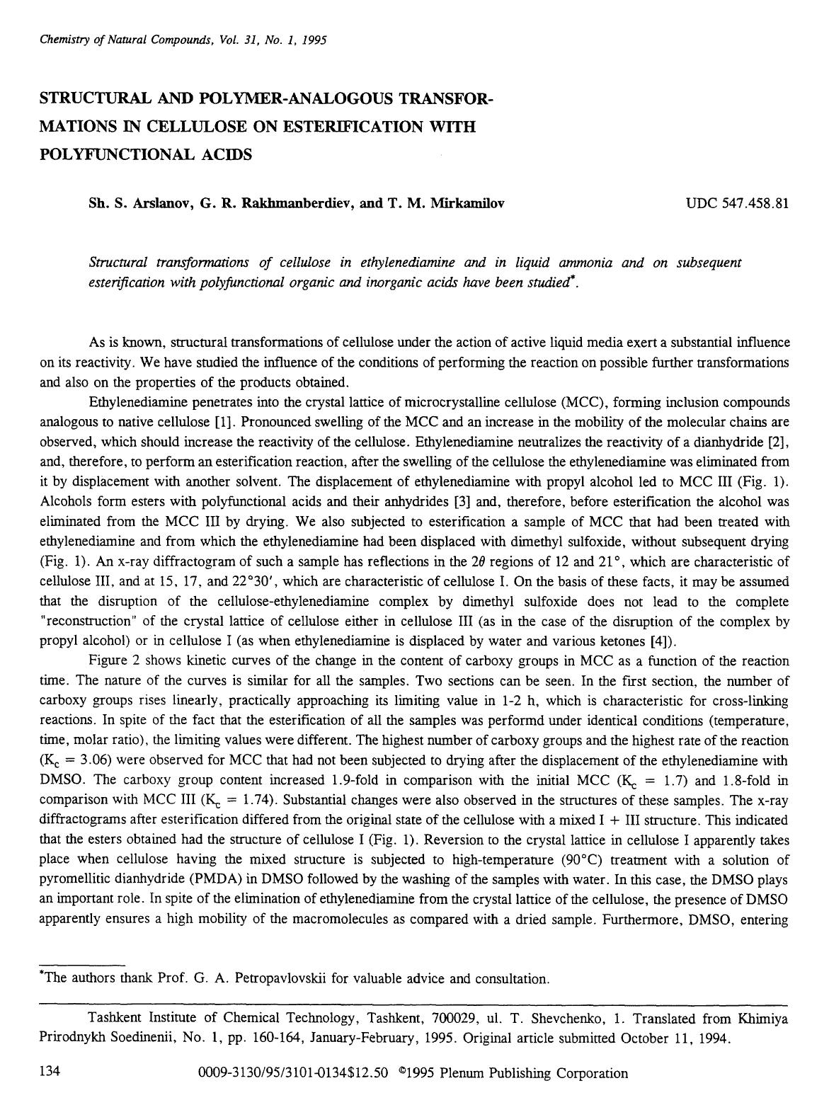 Structural and polymer-analogous transformations in cellulose on esterification with polyfunctional acids by Unknown