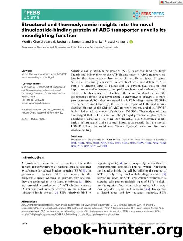 Structural and thermodynamic insights into the novel dinucleotideâbinding protein of ABC transporter unveils its moonlighting function by Unknown