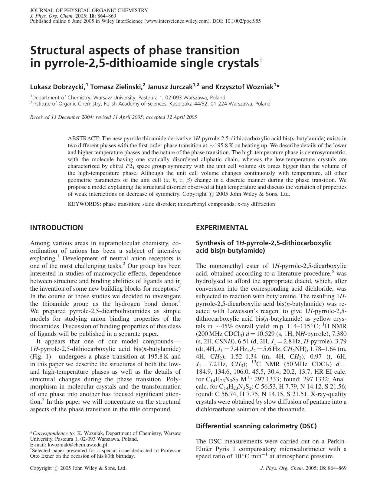 Structural aspects of phase transition in pyrrole-2,5-dithioamide single crystals by Unknown