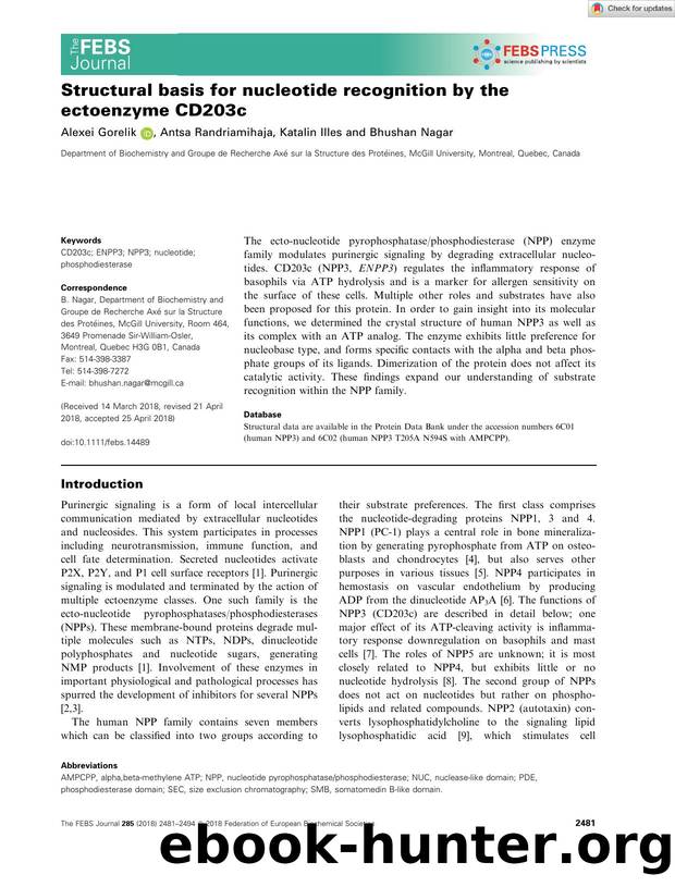 Structural basis for nucleotide recognition by the ectoenzyme CD203c by Unknown