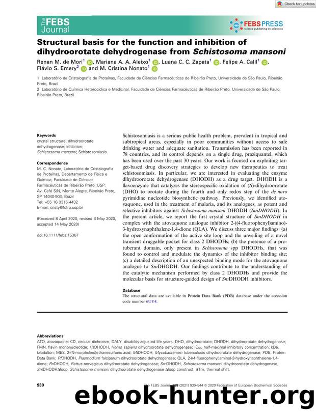 Structural basis for the function and inhibition of dihydroorotate dehydrogenase from SchistosomaÂ mansoni by Unknown