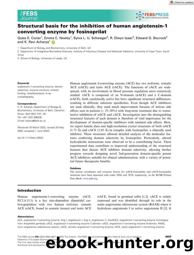 Structural basis for the inhibition of human angiotensinâ1 converting enzyme by fosinoprilat by Unknown