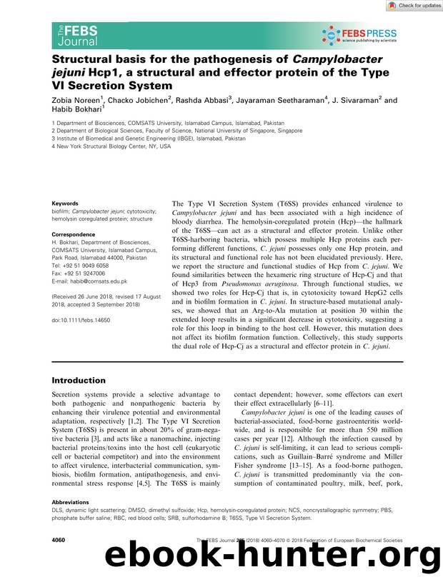 Structural basis for the pathogenesis of Campylobacter jejuni Hcp1, a structural and effector protein of the Type VI Secretion System by Unknown