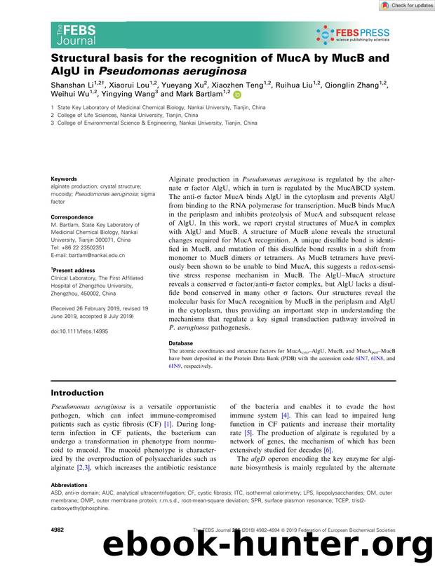 Structural basis for the recognition of MucA by MucB and AlgU in Pseudomonas aeruginosa by Unknown